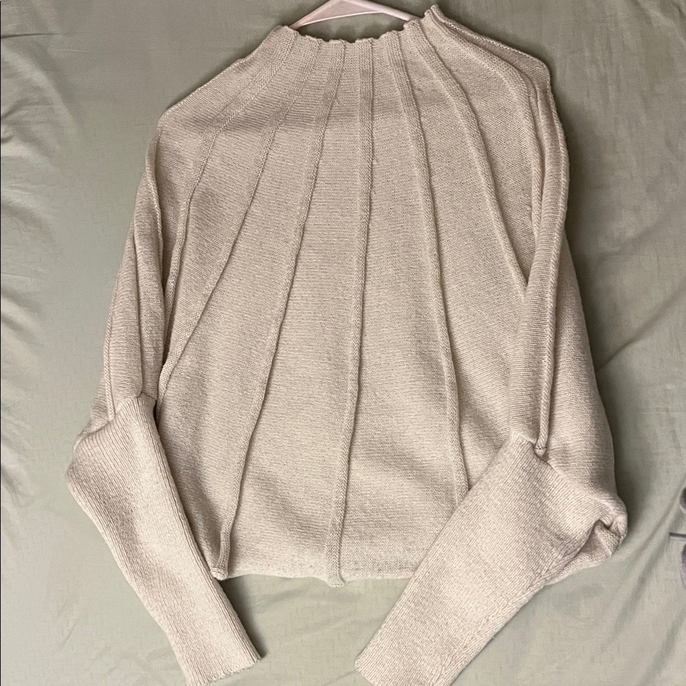 Women's Cream Ribbed Panel Knit Sweater